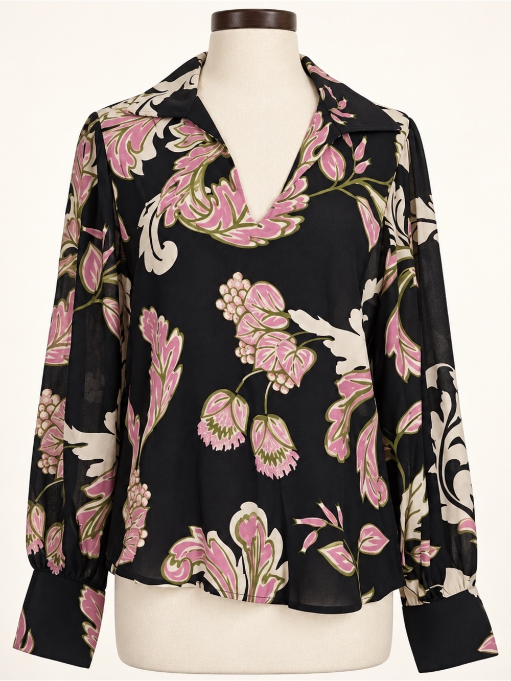 Karen Kane Botanical Print Blouse 100% Viscose-Small